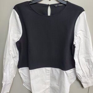 Zara Basic Collection Black and White Mock Shirt Tail Sweater